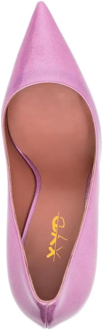XYD Women Metal Circular High Heel Closed Pointed Toe Pumps Slip-on Office Formal Party Chic Shoes