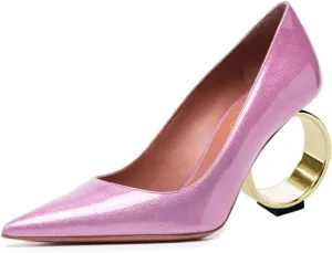 XYD Women Metal Circular High Heel Closed Pointed Toe Pumps Slip-on Office Formal Party Chic Shoes
