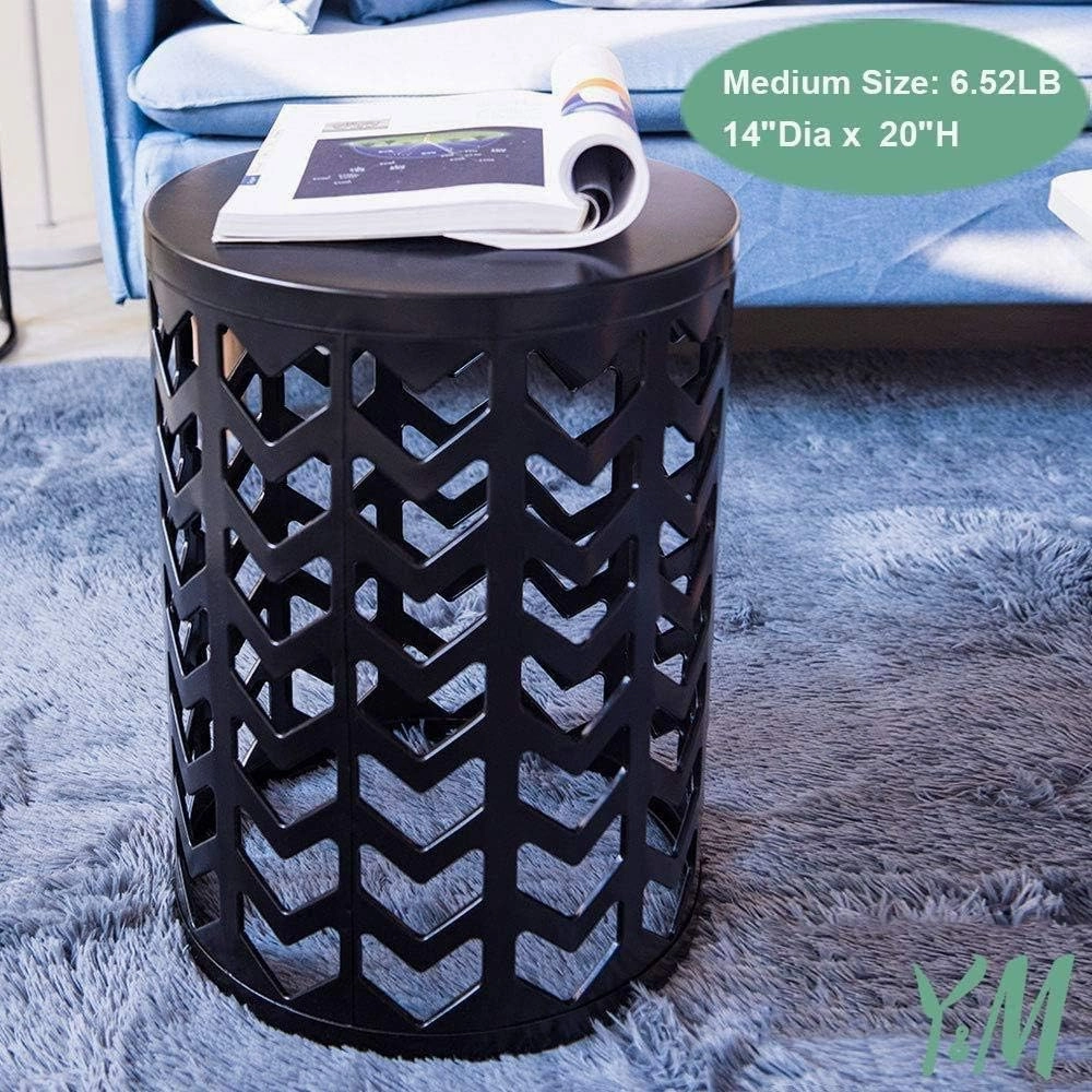 Y&M Nesting Side Table, Set of 3 Stacking Coffee Table for Living Room, Indoor End Tables, Outdoor Decorative Garden Stool with Heavy Duty Metal Frame Modern Industrial Decor - Pure Black