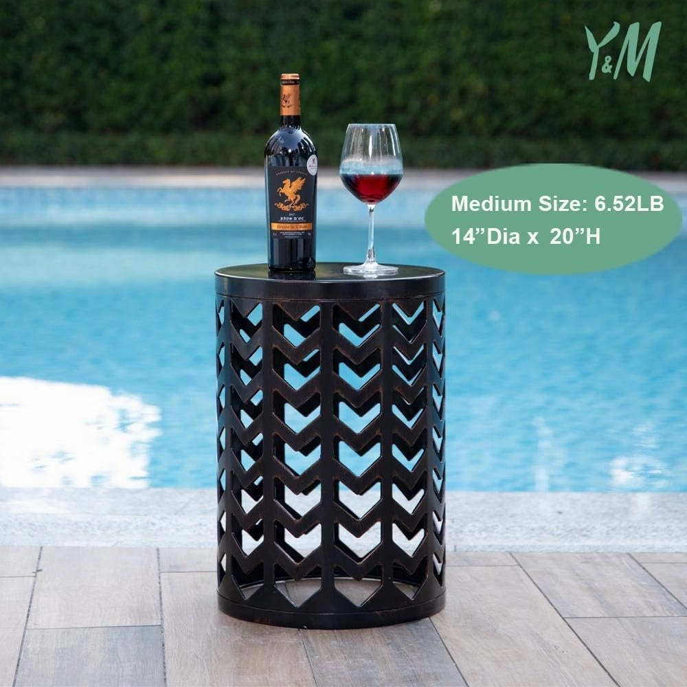 Y&M Nesting Side Table, Set of 3 Stacking Coffee Tables for Living Room End Tables, Outdoor Decorative Garden Stool with Heavy Duty Modern Industrial Decor - Black with Bronze (Ship from US)