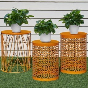 Y&M Set of 3 Stacking Coffee Table for Living Room, Patio Side Table, Indoor End Tables for Bedroom, Outdoor Decorative Garden Stool with Heavy Duty Metal Frame Modern Industrial Decor - Orange