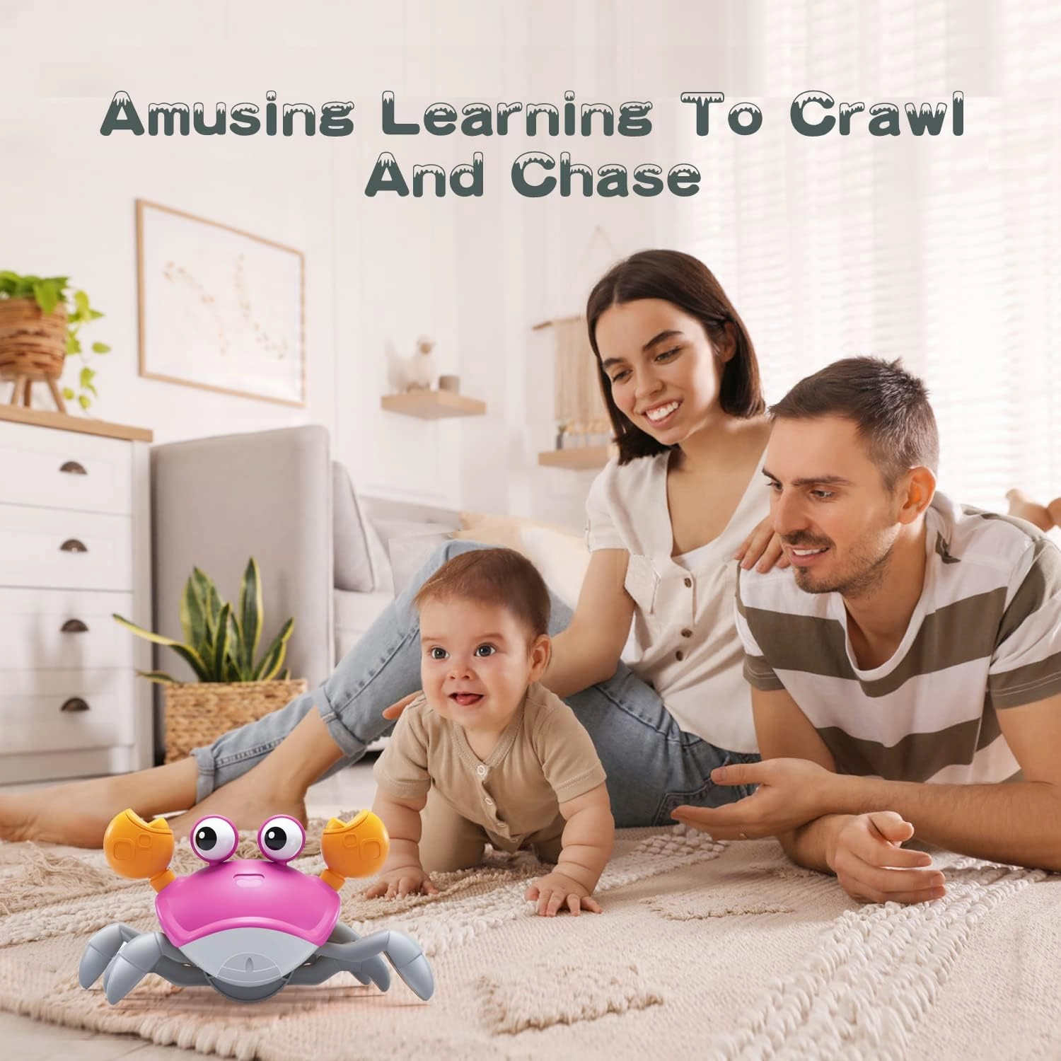 Yeaye Crawling Crab Baby Toys Infant - Tummy Time Toy Gifts for 3 4 5 6 7 8 9 10 11 12 Boy Girl with Learning Crawl System Music for 0-6 6-12 12-18 36 Months Walking Toddler Birthday Gift(Pink)