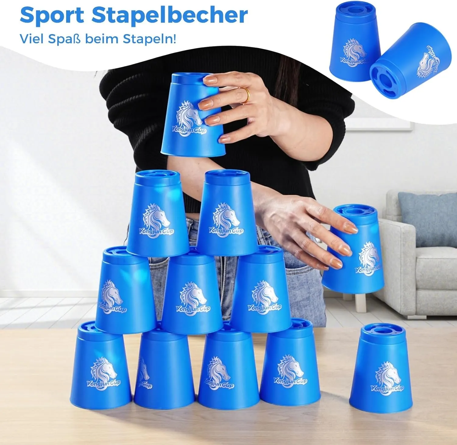 yeesport 24 Pcs Sport Stacking Cups, Sport Training Game for Challenge Competition, Plastic Stacking Cups, Classic Family Game for Kids and Adults, Blue Green