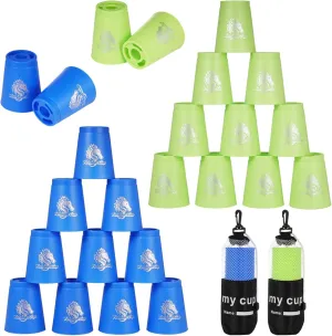 yeesport 24 Pcs Sport Stacking Cups, Sport Training Game for Challenge Competition, Plastic Stacking Cups, Classic Family Game for Kids and Adults, Blue Green