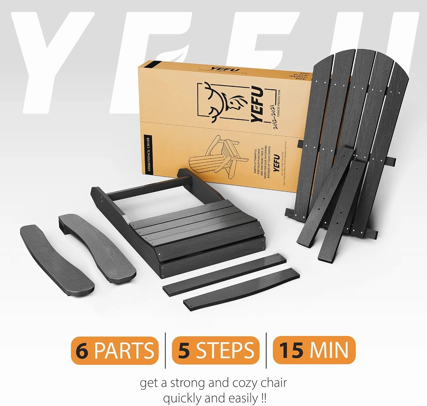 YEFU Adirondack Chair Weather Resistant: Outdoor Chair HIPS Plastic Adirondack Chairs - Patio Chairs with Wood Texture - Lawn Fire Pit Deck Porch Garden Chairs for Adults (Black)