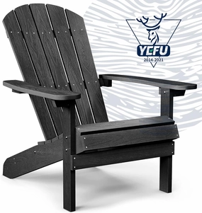 YEFU Adirondack Chair Weather Resistant: Outdoor Chair HIPS Plastic Adirondack Chairs - Patio Chairs with Wood Texture - Lawn Fire Pit Deck Porch Garden Chairs for Adults (Black)