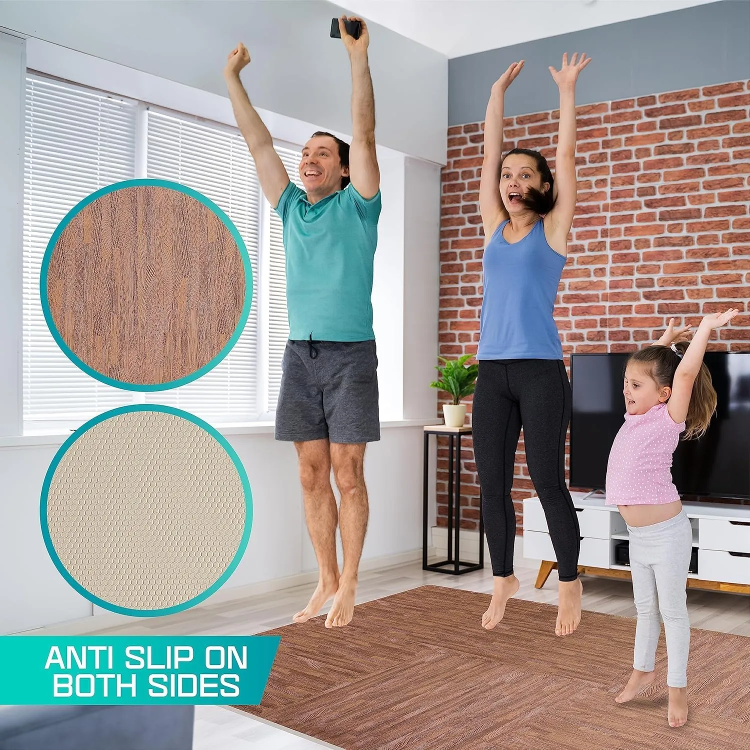 Yes4All 48SQ.FT Wood Grain Puzzle Exercise Mat Protective Flooring, EVA Interlocking Foam Floor Tiles with Border for Home