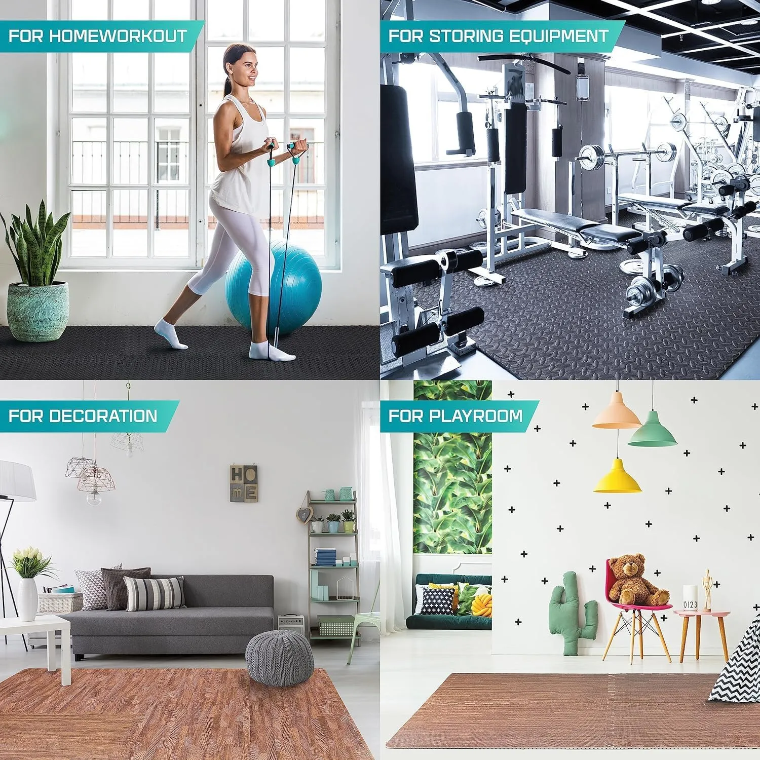 Yes4All 48SQ.FT Wood Grain Puzzle Exercise Mat Protective Flooring, EVA Interlocking Foam Floor Tiles with Border for Home