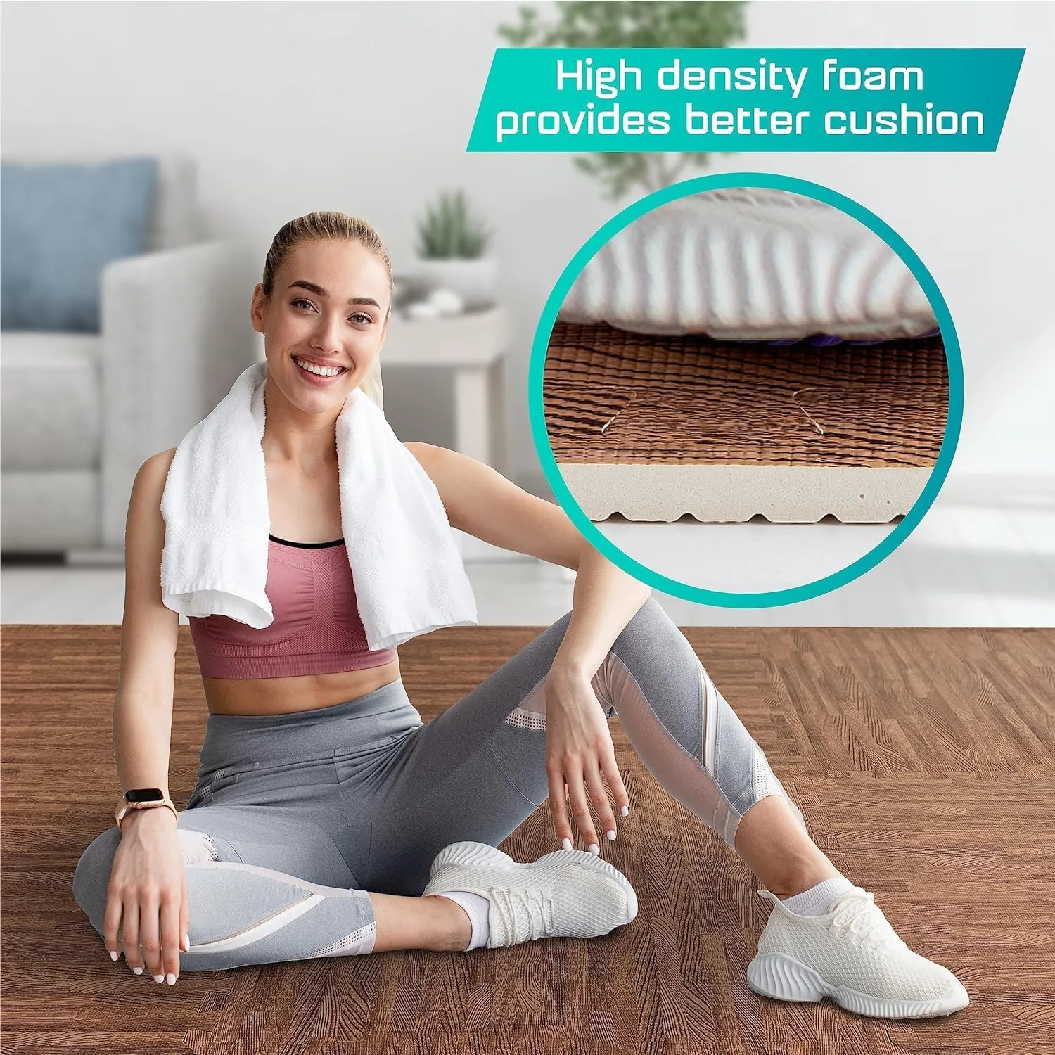Yes4All 48SQ.FT Wood Grain Puzzle Exercise Mat Protective Flooring, EVA Interlocking Foam Floor Tiles with Border for Home