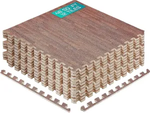 Yes4All 48SQ.FT Wood Grain Puzzle Exercise Mat Protective Flooring, EVA Interlocking Foam Floor Tiles with Border for Home