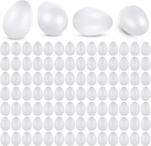 Yeshone 100 Pieces Egg Shakers Musical Instruments Percussion Maracas Egg for Kids Toys Plastic Easter Shaker for Learning DIY Painting, Classroom Music, Rhythm(White)