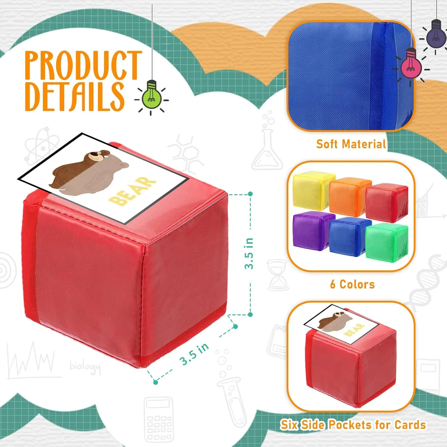 Yilloog 12 Pcs 3.15 Inch DIY Photo Pocket Dice for Classroom Large Clear Foam Dice Education Playing Game Cubes Set 6 Sided Stacking Blocks Teacher Teaching Cubes Toys for School (Solid Color)