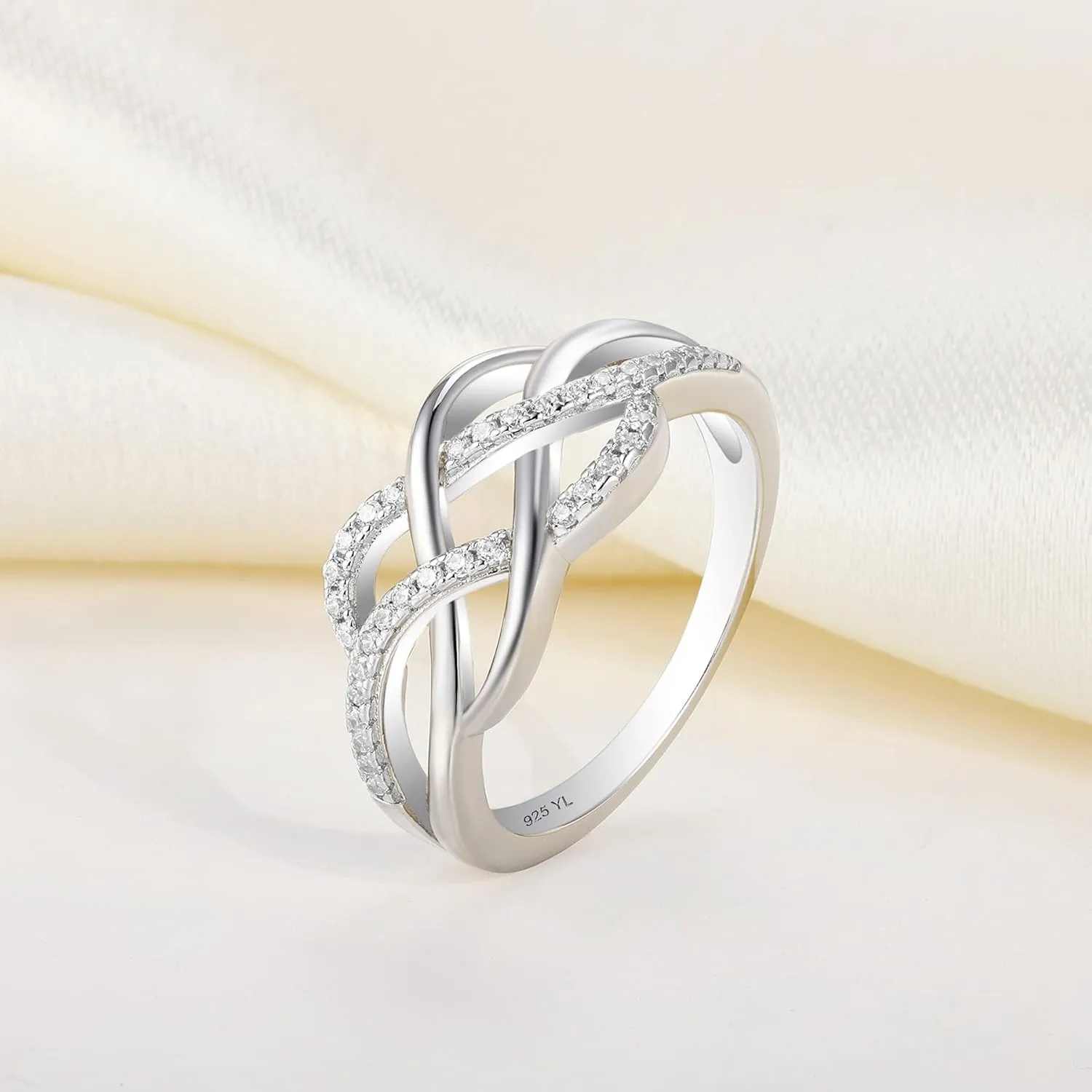 YL Celtic Knot Rings 925 Sterling Silver Twisted Knot Ring 18k White Gold Plated Infinity Statement Rings