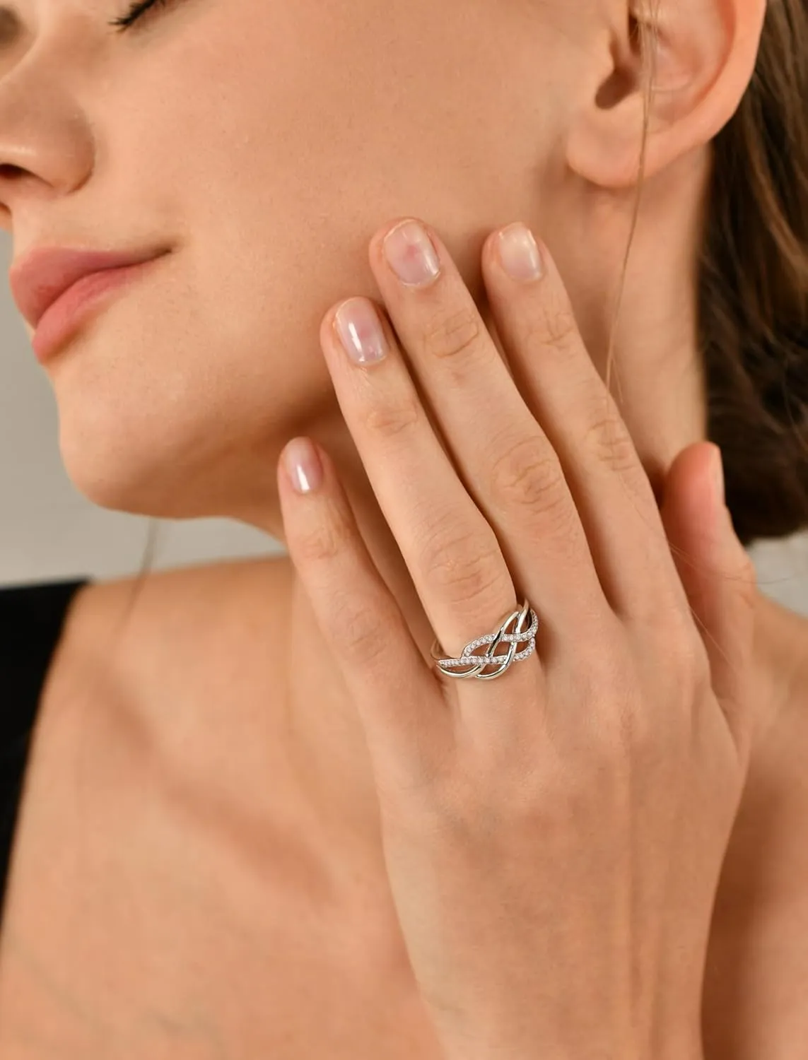 YL Celtic Knot Rings 925 Sterling Silver Twisted Knot Ring 18k White Gold Plated Infinity Statement Rings