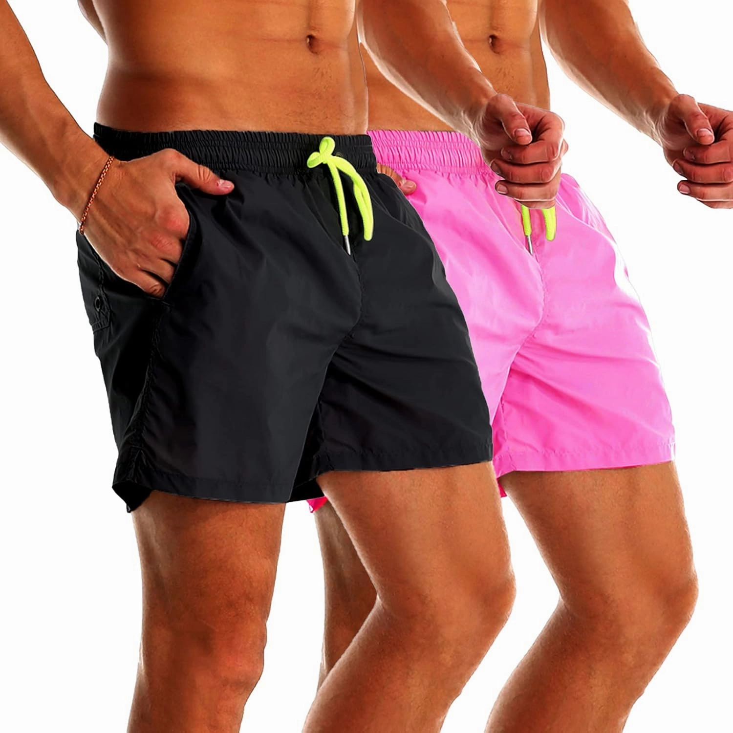 YnimioAOX 2 Pack Men's Swim Trunks Quick Dry Beach Shorts with Mesh Lining