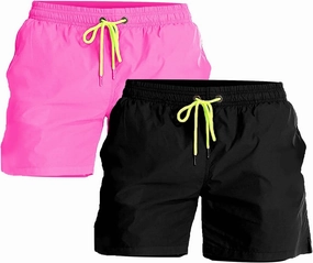 YnimioAOX 2 Pack Men's Swim Trunks Quick Dry Beach Shorts with Mesh Lining