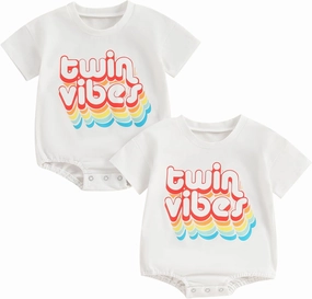 YOKJZJD Newborn Baby Girl Boy Twins Matching Outfits Womb Mates Short Sleeve Bubble Romper Bodysuit Summer Coming Home Outfit