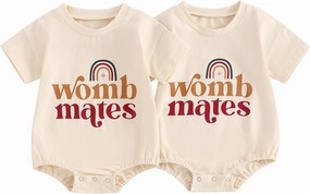 YOKJZJD Newborn Baby Girl Boy Twins Matching Outfits Womb Mates Short Sleeve Bubble Romper Bodysuit Summer Coming Home Outfit