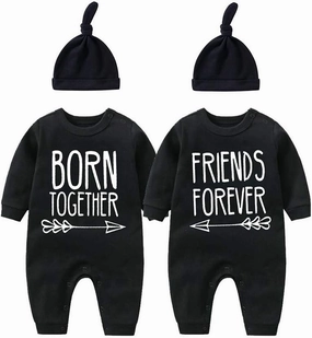 YSCULBUTOL Baby Twins Bodysuit with hat Born Together Friend Forever Baby boy Clothes Toddler Girl Clothes