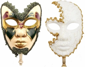 YU FENG 2 Pack Couple's Cosplay Masks Venetian Musical Carnival Mardi Gras Masquerade Mask On a Stick Party Fancy Dress