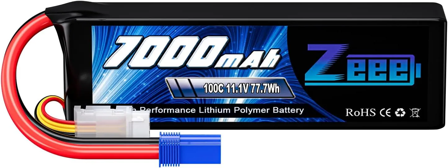 Zeee 3S Lipo Battery 7000mAh 11.1V 100C Soft Pack RC Battery EC5 Connector with Metal Plates for RC Car Truck Tank Racing Models