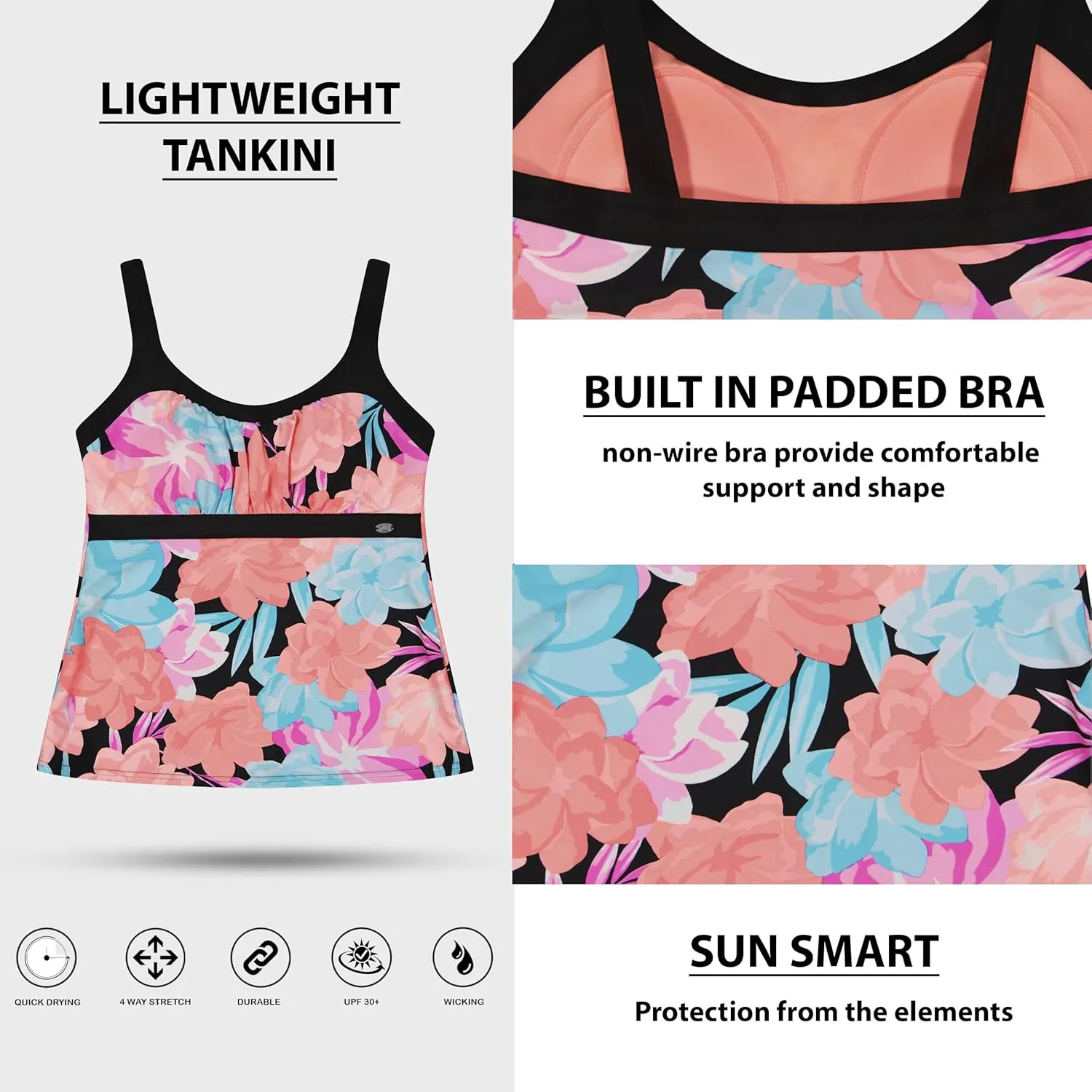 ZeroXposur Womens Swimsuits Tankini Top Set – Peasant Tankini Bathing Suit and Board Short Set for Women
