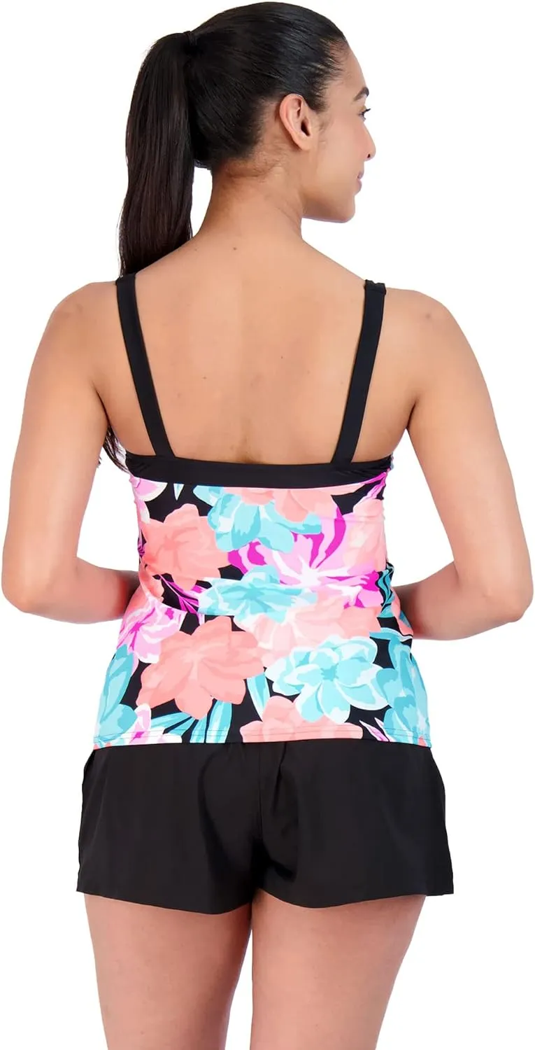 ZeroXposur Womens Swimsuits Tankini Top Set – Peasant Tankini Bathing Suit and Board Short Set for Women