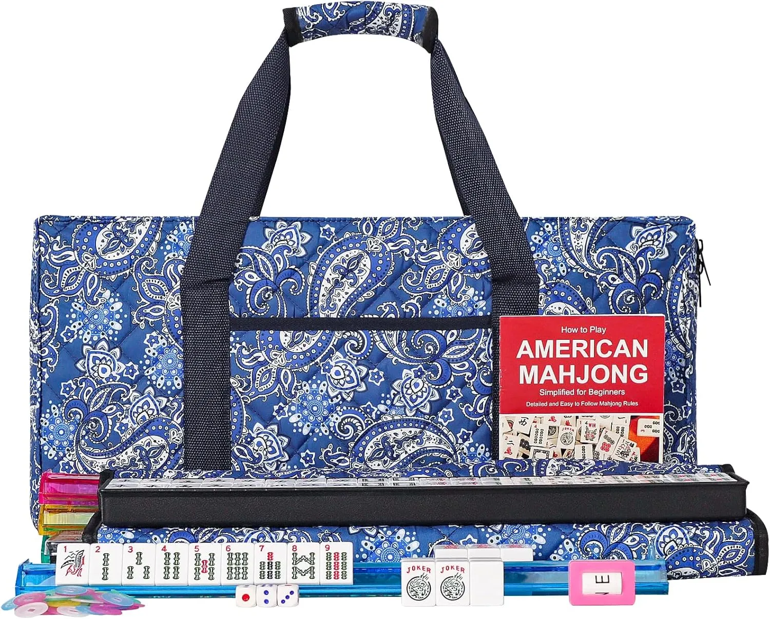 ZGME American Mahjong Set,166 Premium White Tiles with Soft Bag and Accessories,4 All-in-One Mahjong Racks with Pushers,Complete Western Mah Jongg,Mah-Jongg,Ma Jong Set