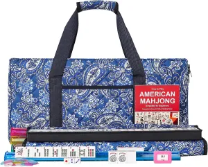 ZGME American Mahjong Set,166 Premium White Tiles with Soft Bag and Accessories,4 All-in-One Mahjong Racks with Pushers,Complete Western Mah Jongg,Mah-Jongg,Ma Jong Set