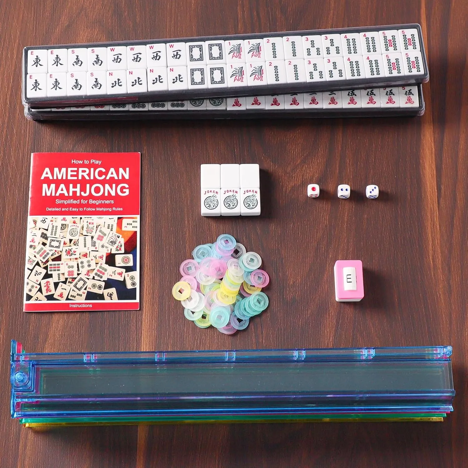 ZGME American Mahjong Set,166 Premium White Tiles with Soft Bag and Accessories,4 All-in-One Mahjong Racks with Pushers,Complete Western Mah Jongg,Mah-Jongg,Ma Jong Set