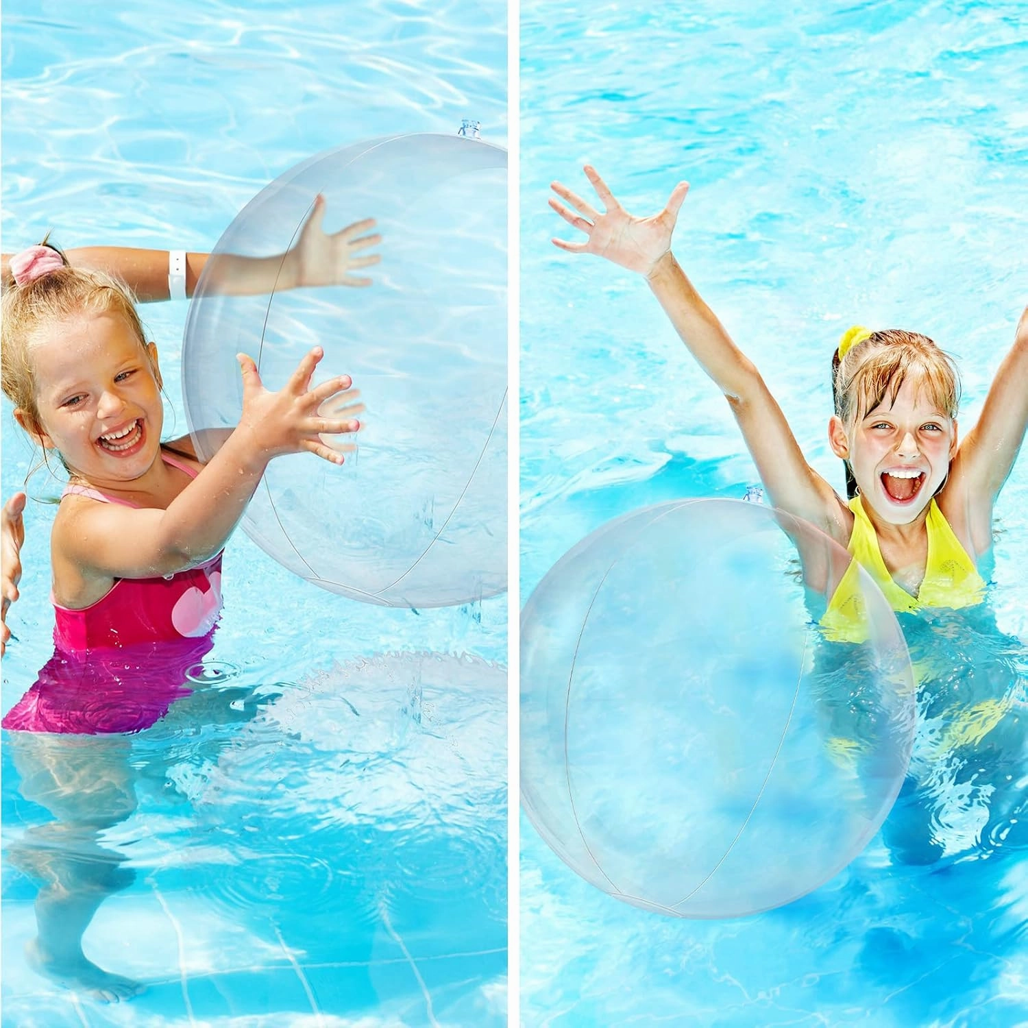 Zhanmai 6 Pieces Inflatable Clear Beach Ball 24 Inch Transparent Swimming Pool Bubble Ball Floating Pool Balloons Party Toy for Summer Beach Under The Sea Hawaii Luau Party Favor Decoration
