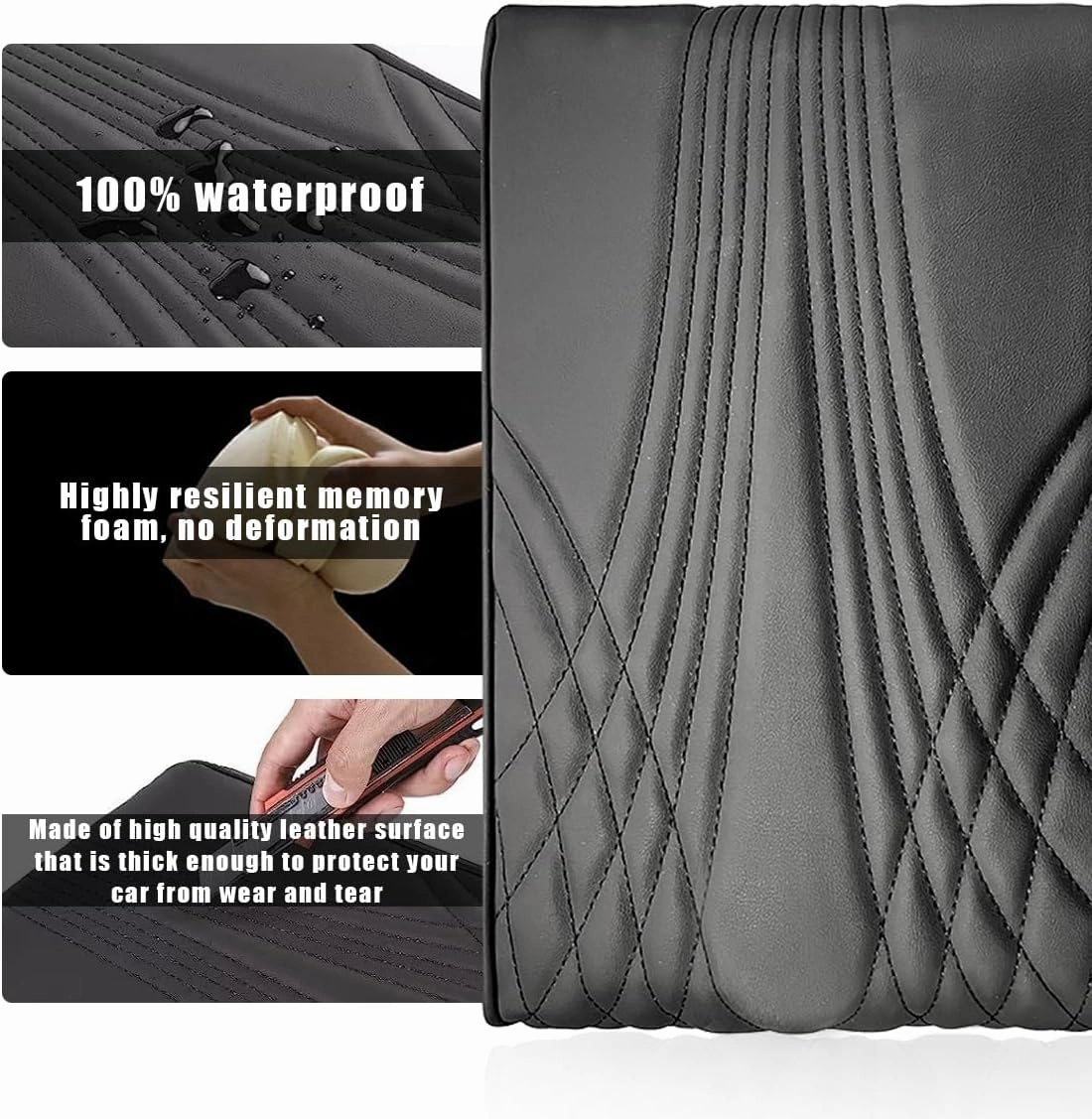 Ziciner Car Center Console Cover, Leather Memory Foam Armrest Cushion Protection Pad, Waterproof Hand Rest Pillow with Height Increase, Universal Accessory for Most Car (Black #Angel)