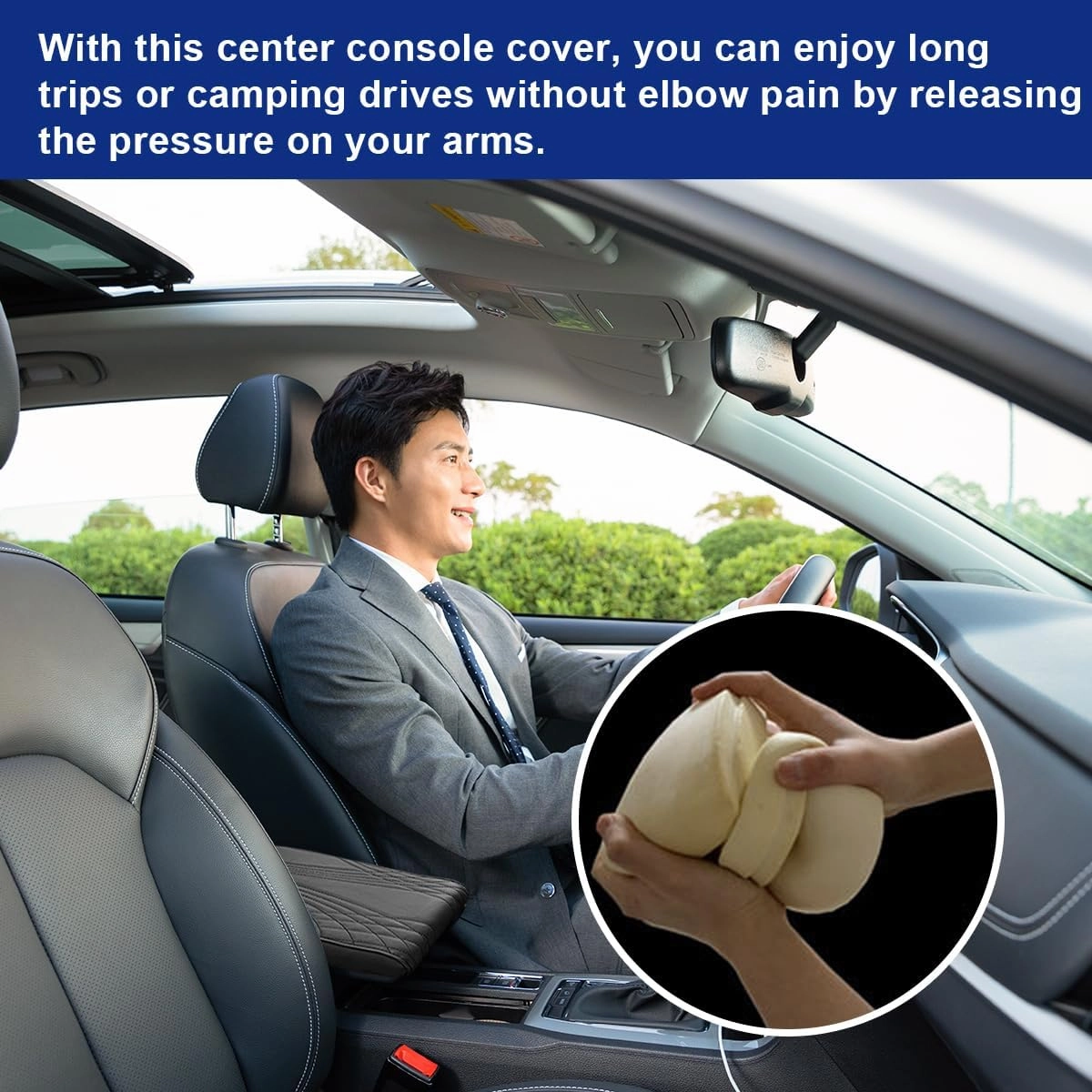 Ziciner Car Center Console Cover, Leather Memory Foam Armrest Cushion Protection Pad, Waterproof Hand Rest Pillow with Height Increase, Universal Accessory for Most Car (Black #Angel)