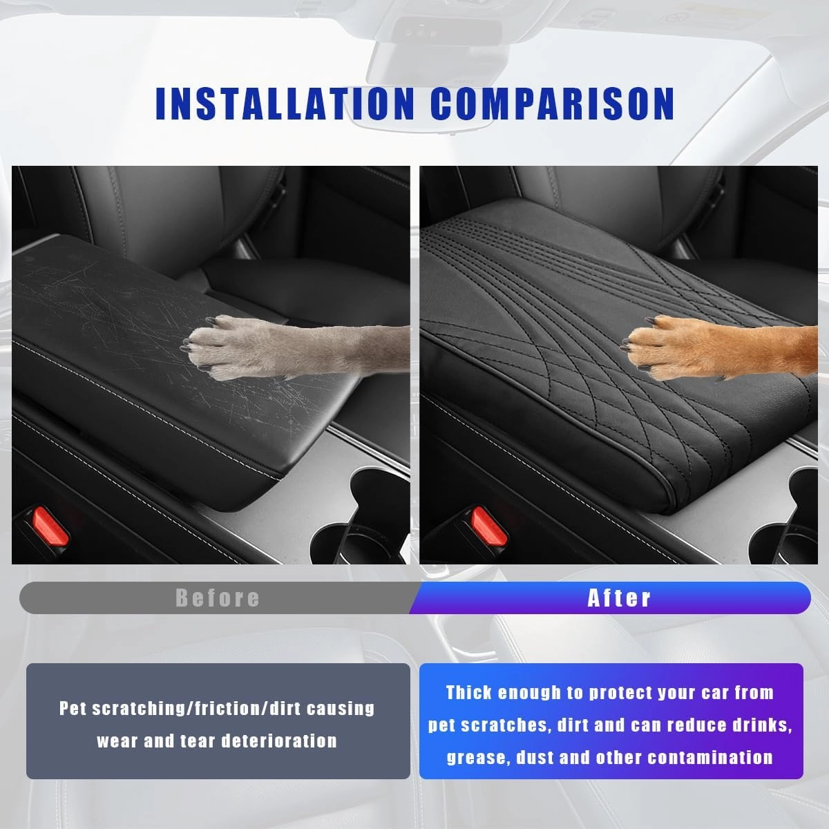 Ziciner Car Center Console Cover, Leather Memory Foam Armrest Cushion Protection Pad, Waterproof Hand Rest Pillow with Height Increase, Universal Accessory for Most Car (Black #Angel)