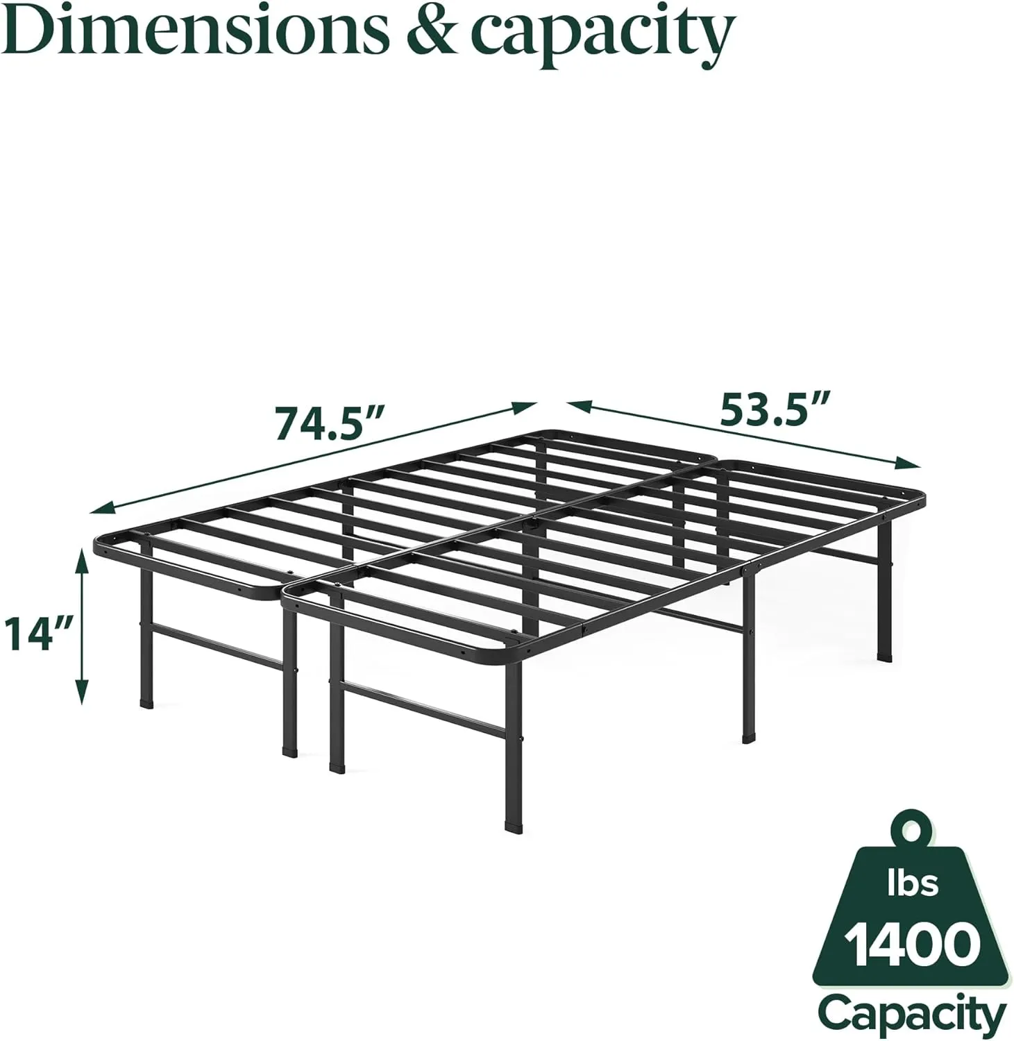 ZINUS Rumi 14in Full Metal Bed Frame, Quick Assembly SmartBase® Mattress Foundation, Heavy Duty Sturdy Steel with No Box Spring Needed, Eco-Friendly Packaging, Black