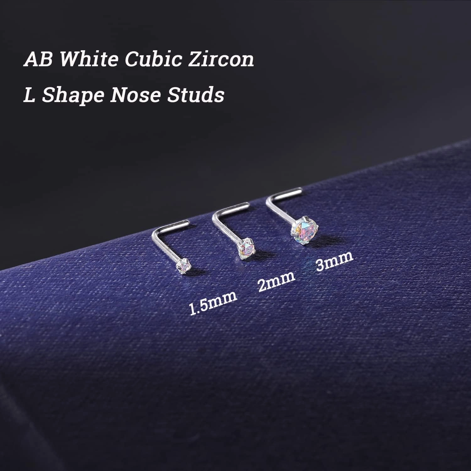 ZS 18K Real Gold 20G Nose Rings for Women Men, 1.5mm 2mm 3mm CZ Simulated Diamond, Solid 7mm Nose Stud Pin Piercing, Non-Irritating Skin Body Jewelry